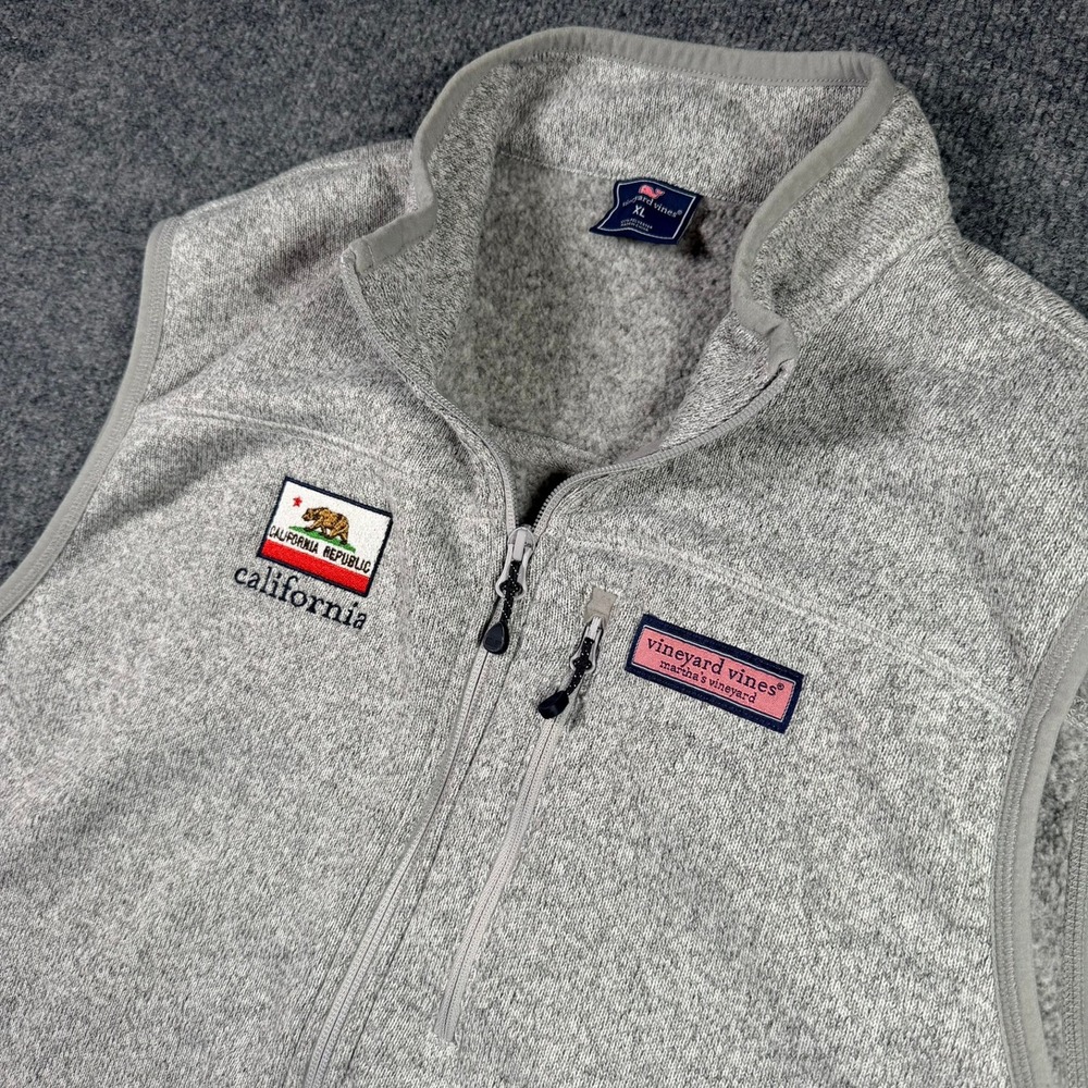 Vineyard Vines Fleece Vest Mens XL Gray California Republic Sweater Full Zip